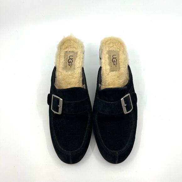UGG Isabella Black Suede and Shearling Heeled Clogs Women's 6.5 US - Picture 5 of 9